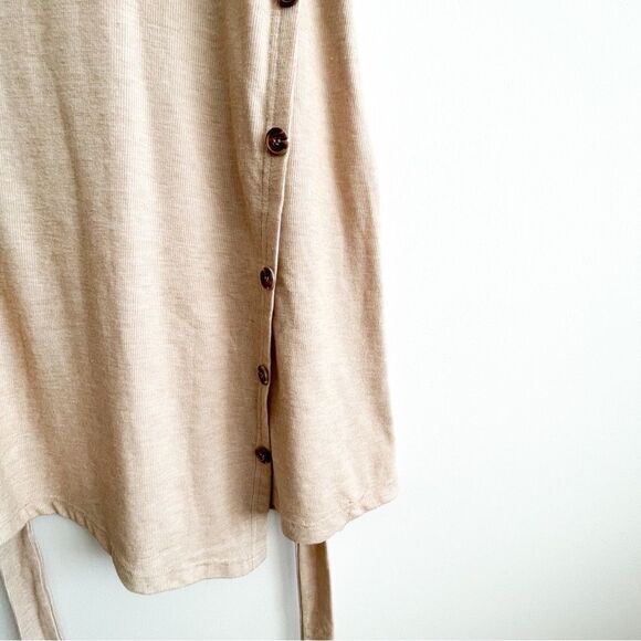 Doe and Rae Dress T-Shirt Knit Beige Belted Button Detail Women's S Stretchy - Picture 5 of 9